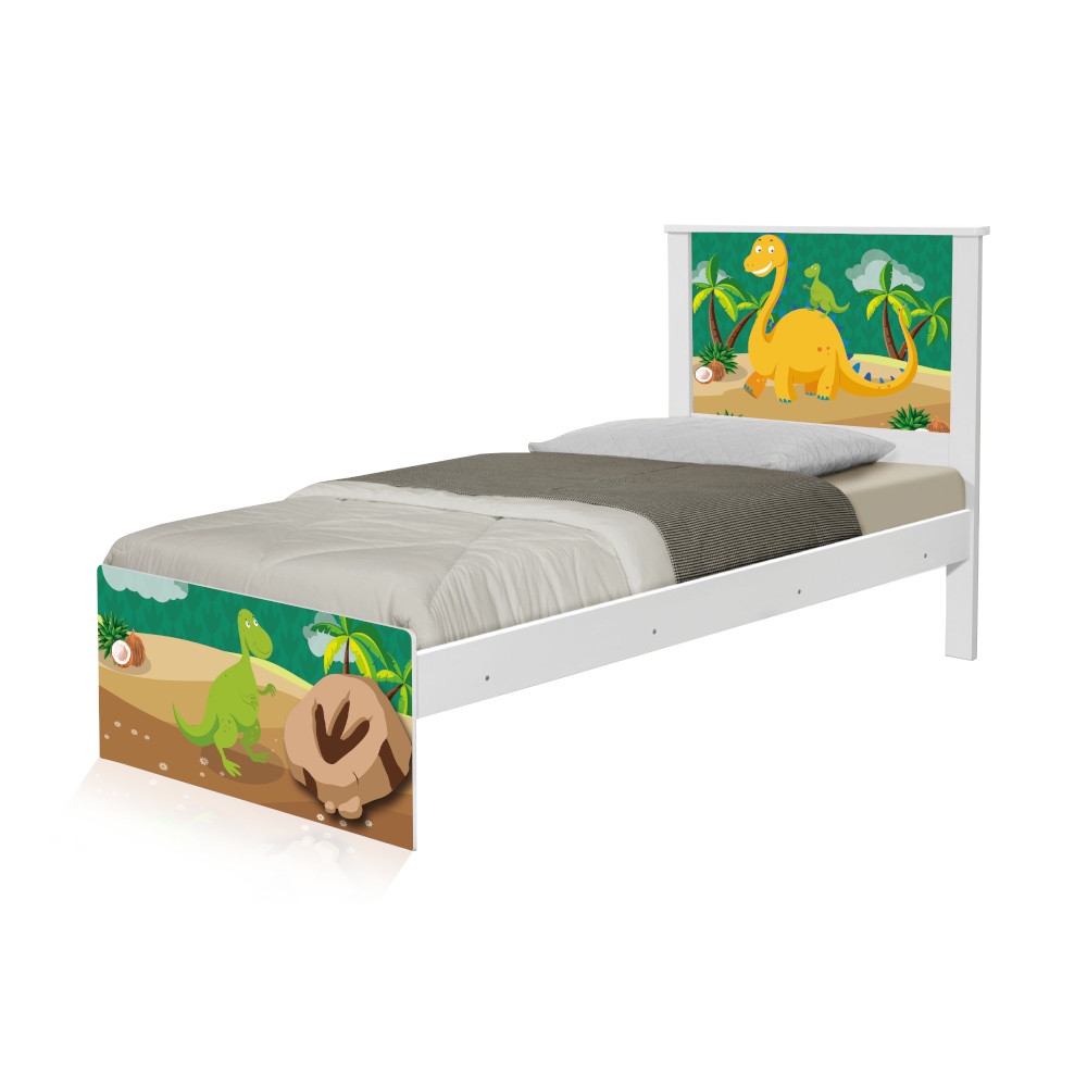 Cama Solteiro Adesivada Dinossauro com Colchão