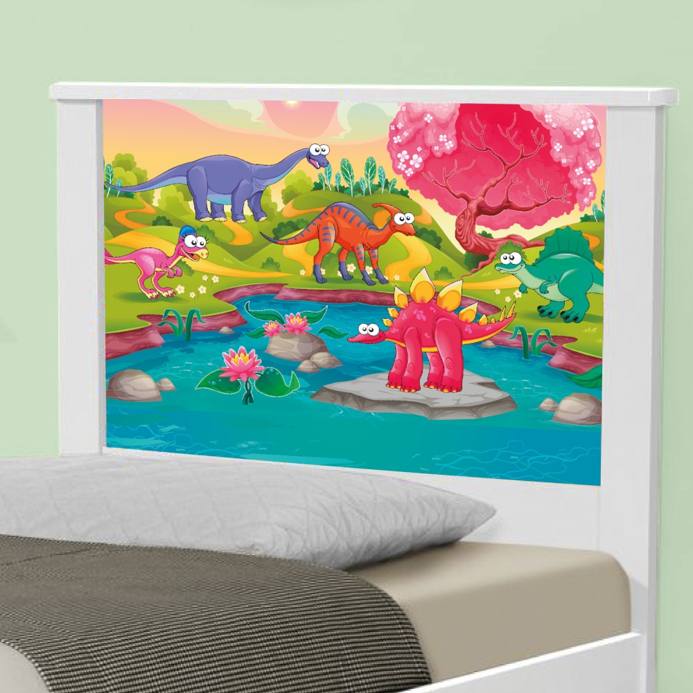 Cama Solteiro Adesivada Dinossauros Coloridos com Colchão