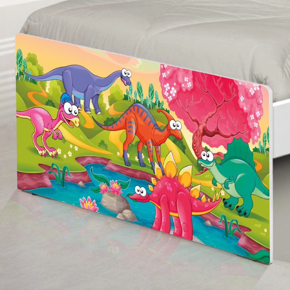 Cama Solteiro Adesivada Dinossauros Coloridos com Colchão