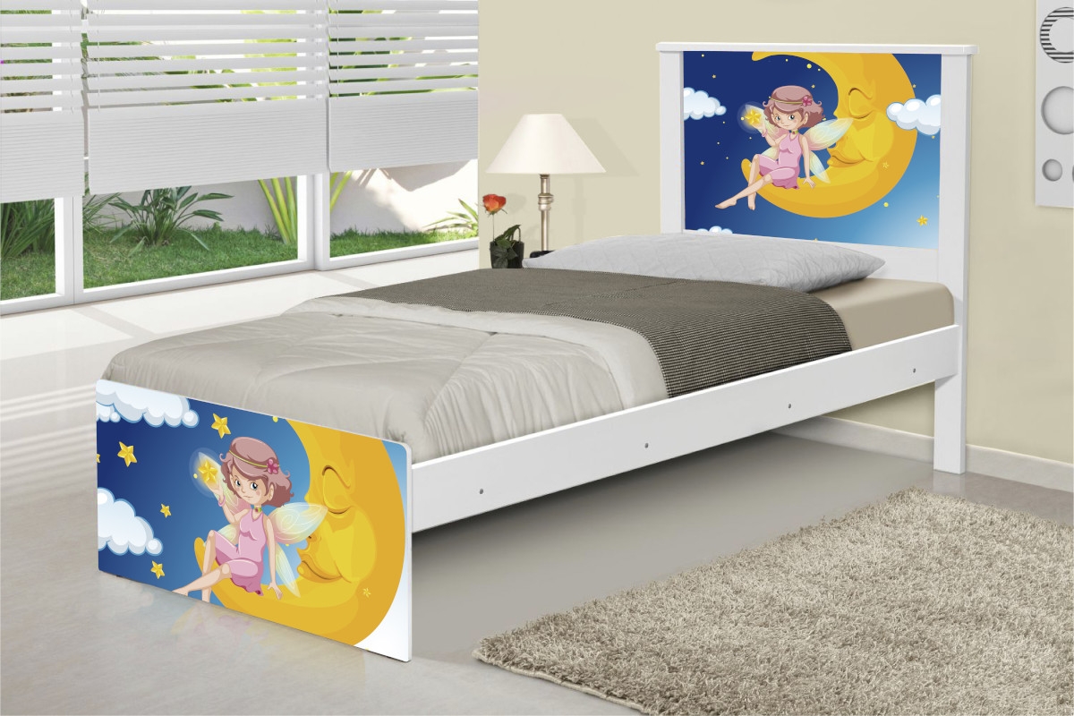 Cama Solteiro Adesivada Fadinha Encantada com Colchão