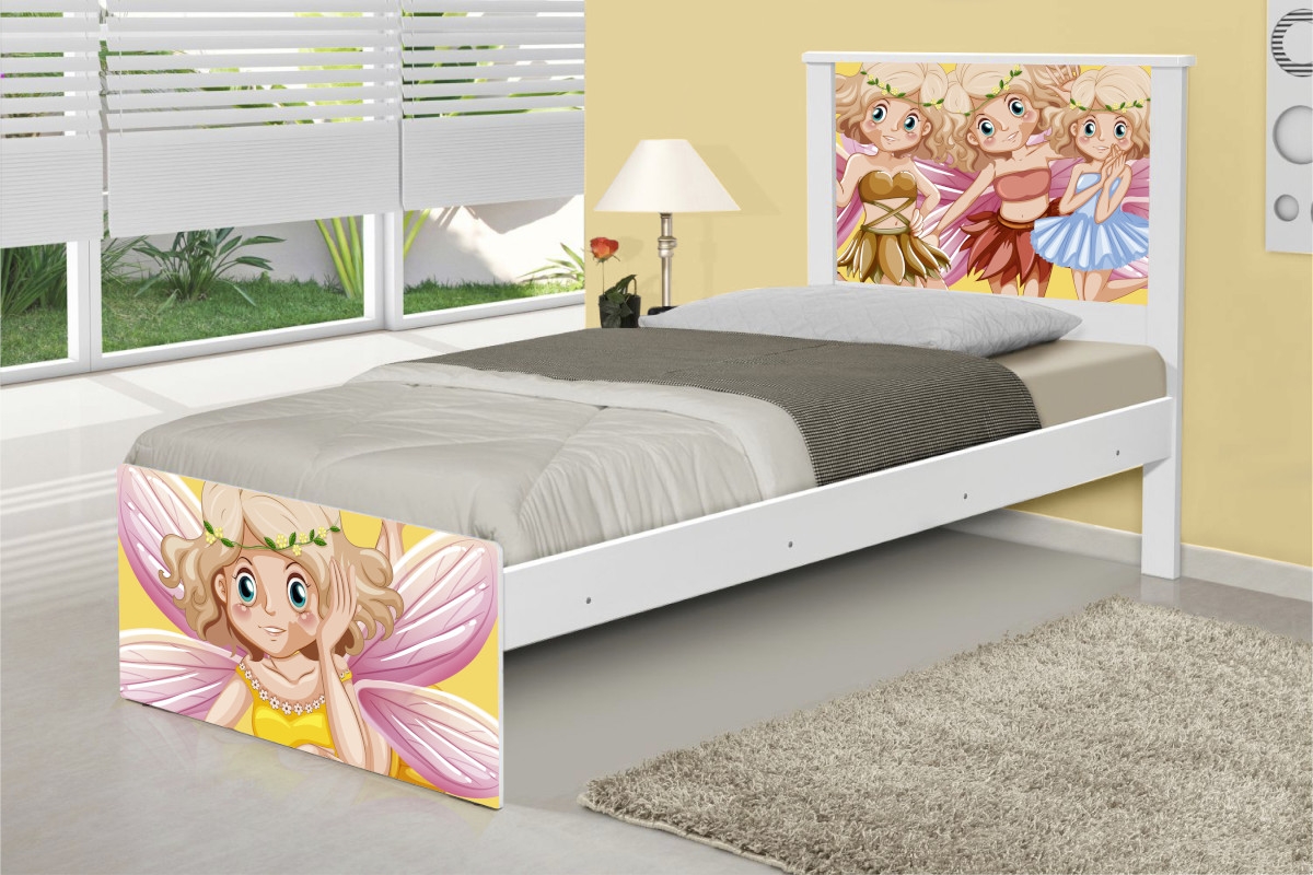 Cama Solteiro Adesivada Fadinhas Coloridas com Colchão