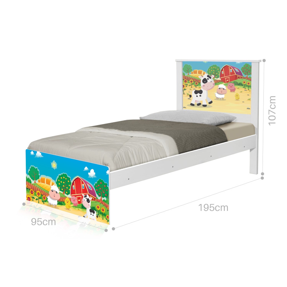 Cama Solteiro Adesivada Fazendinha Colorida com Colchão