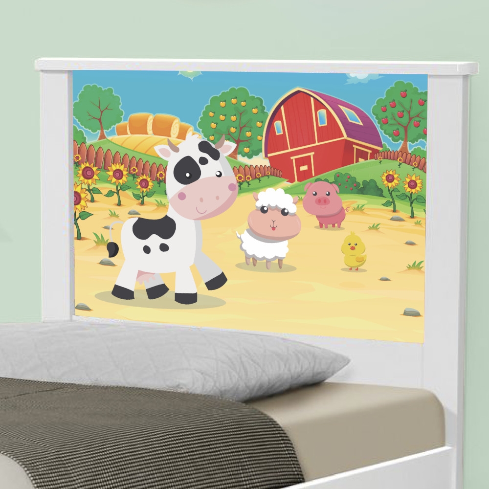 Cama Solteiro Adesivada Fazendinha Colorida com Colchão