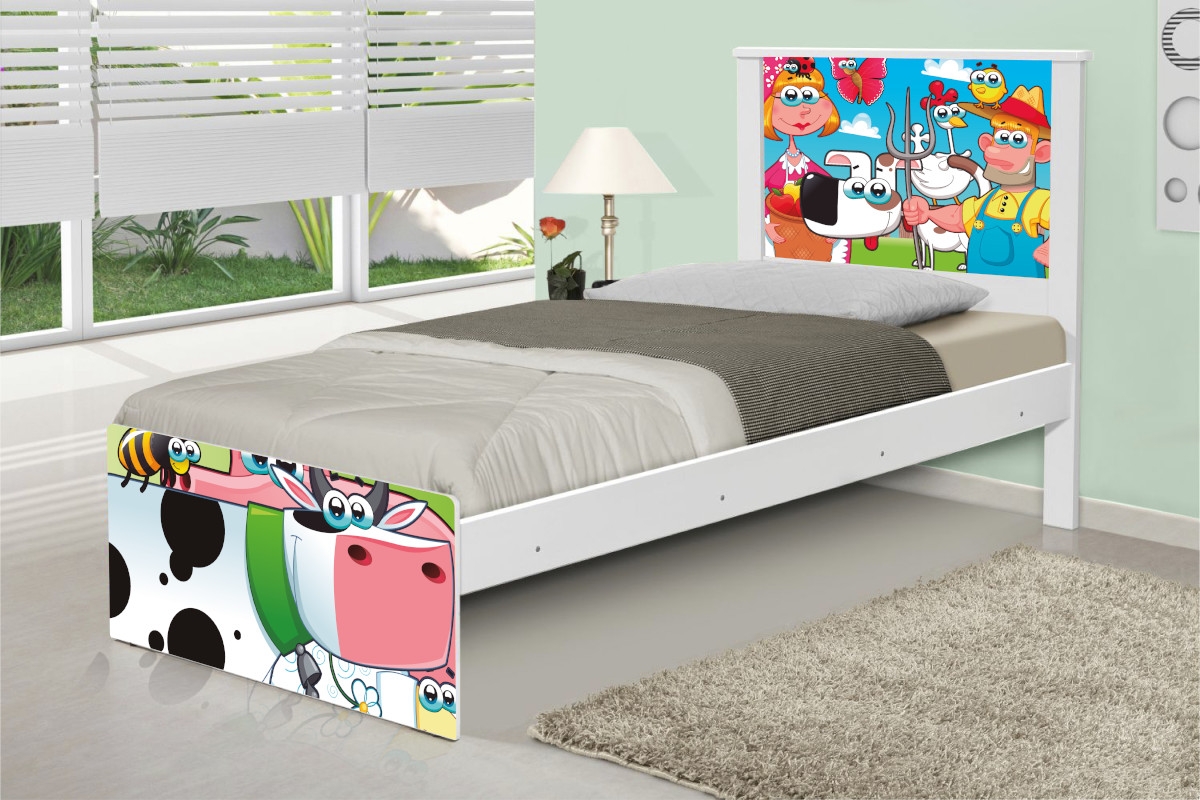 Cama Solteiro Adesivada Fazendinha Feliz com Colchão