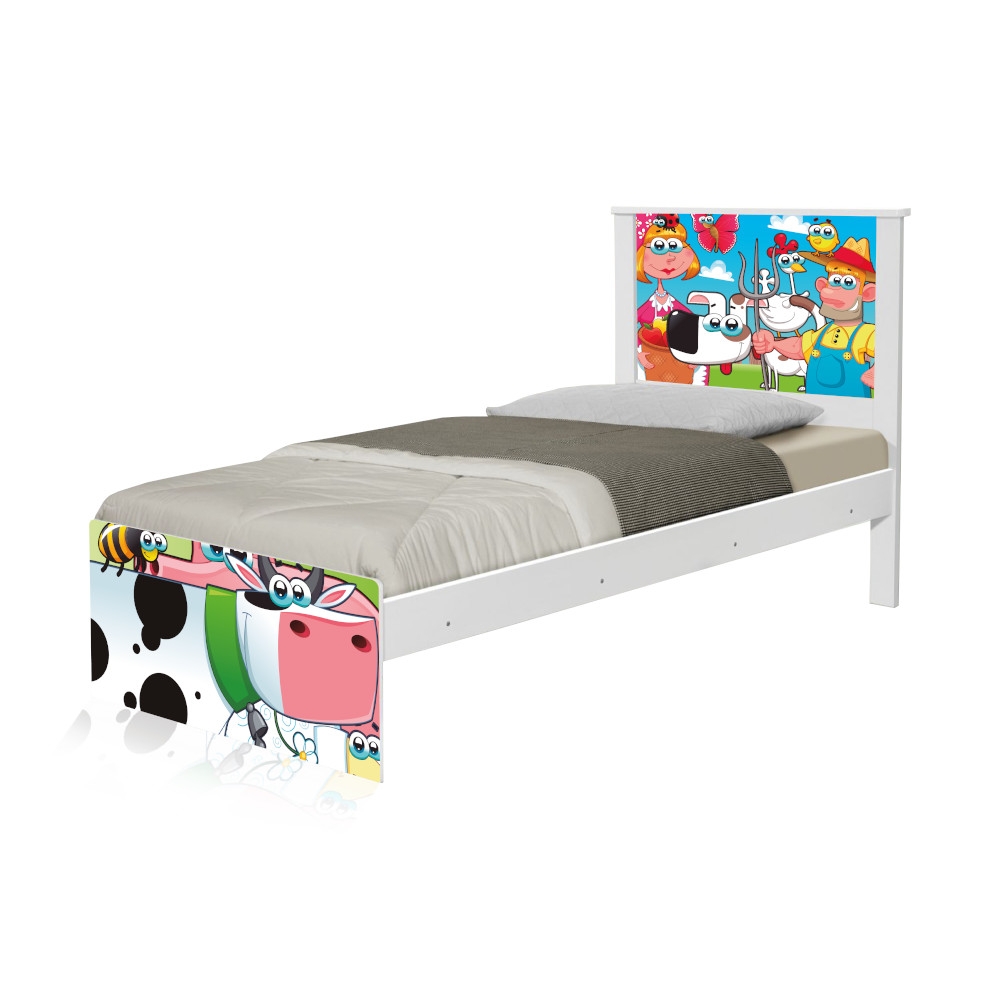 Cama Solteiro Adesivada Fazendinha Feliz com Colchão