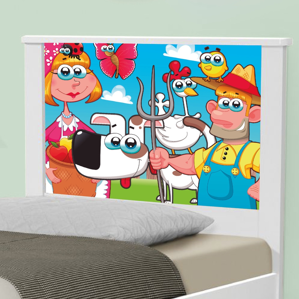 Cama Solteiro Adesivada Fazendinha Feliz com Colchão