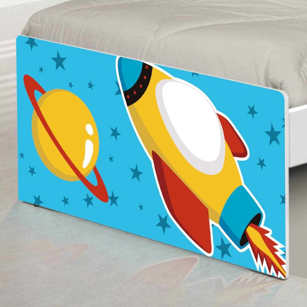 Cama Solteiro Adesivada Foguete Espacial com Colchão