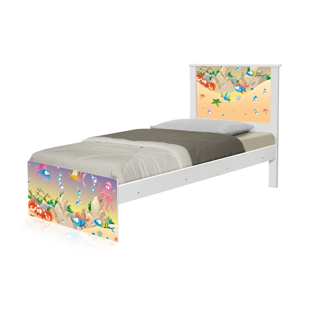 Cama Solteiro Adesivada Fundo do Mar Feliz