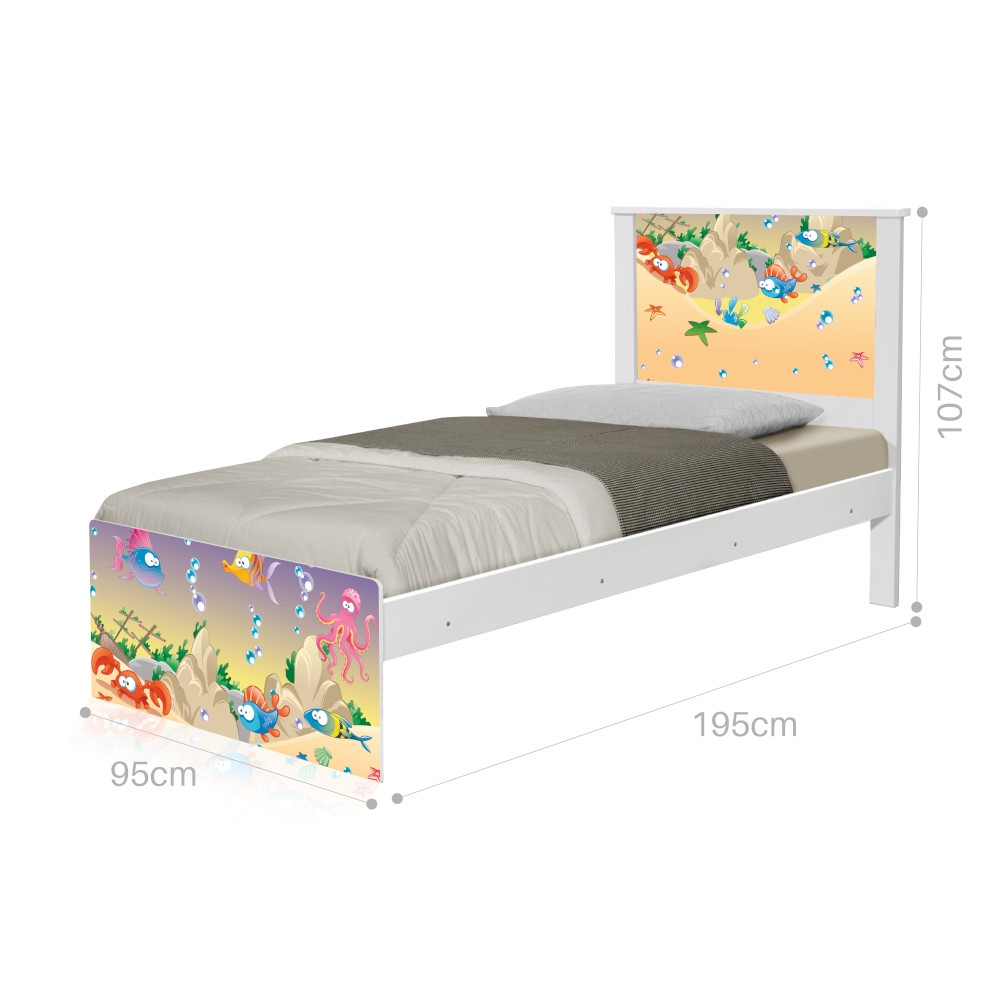 Cama Solteiro Adesivada Fundo do Mar Feliz com Colchão