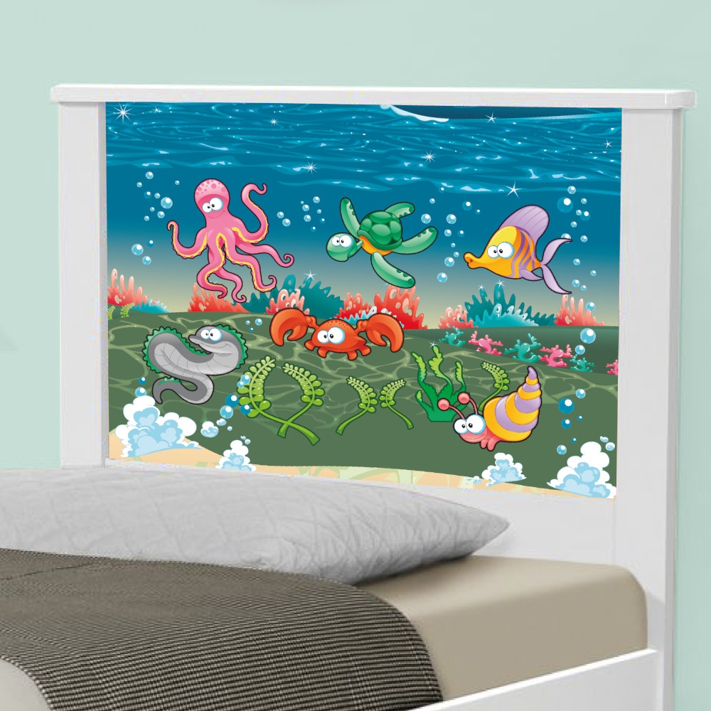 Cama Solteiro Adesivada Fundo do Mar com Colchão