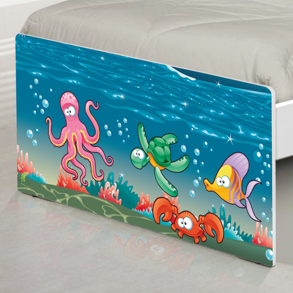 Cama Solteiro Adesivada Fundo do Mar com Colchão