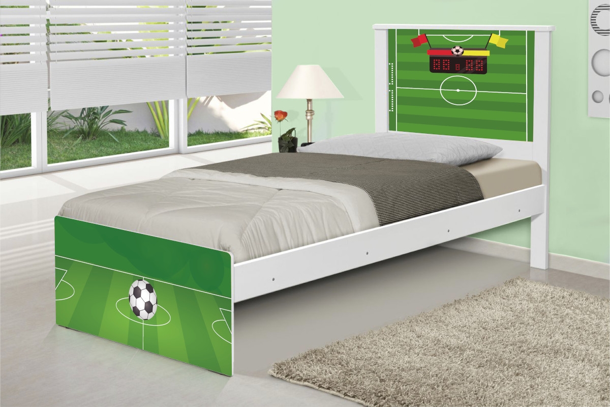 Cama Solteiro Adesivada Futebol Gramado com Colchão