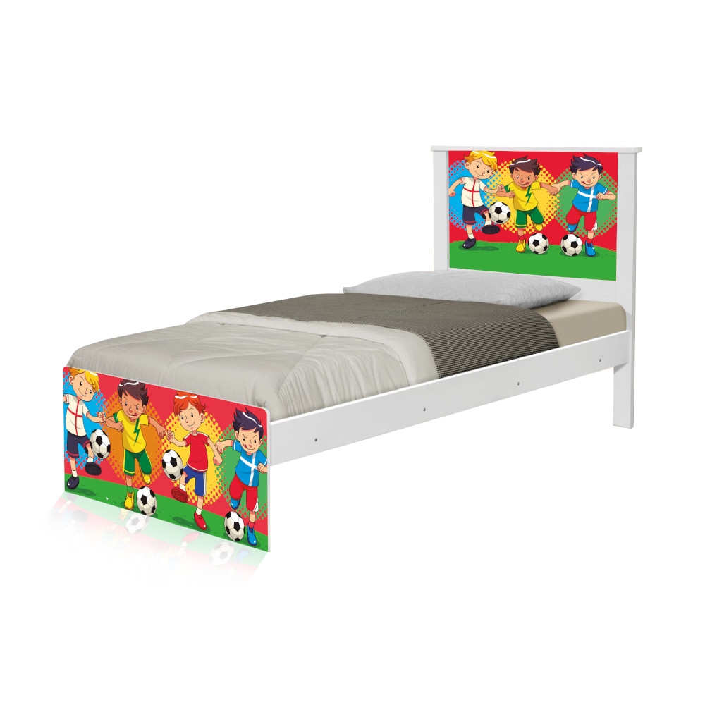 Cama Solteiro Adesivada Futebol Meninos com Colchão