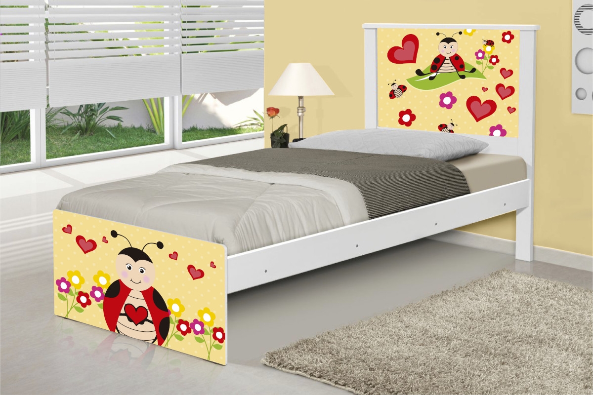 Cama Solteiro Adesivada Joaninha com Colchão