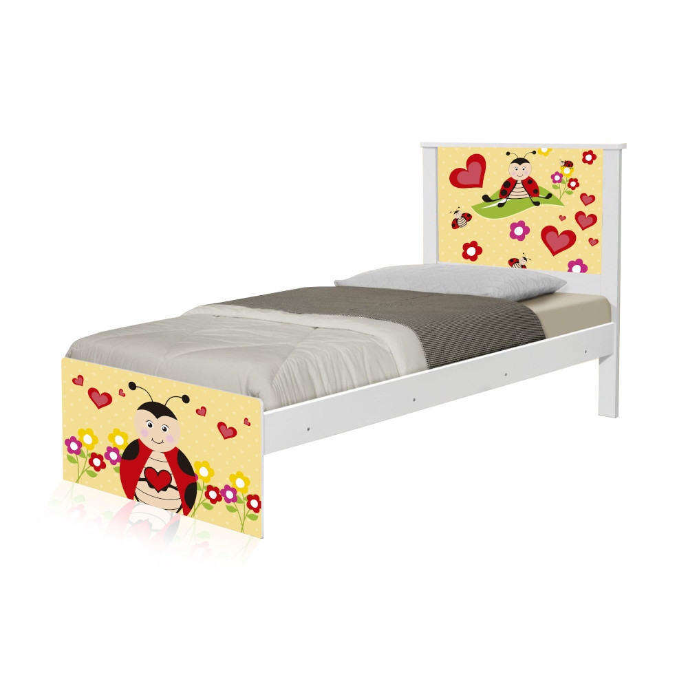 Cama Solteiro Adesivada Joaninha com Colchão