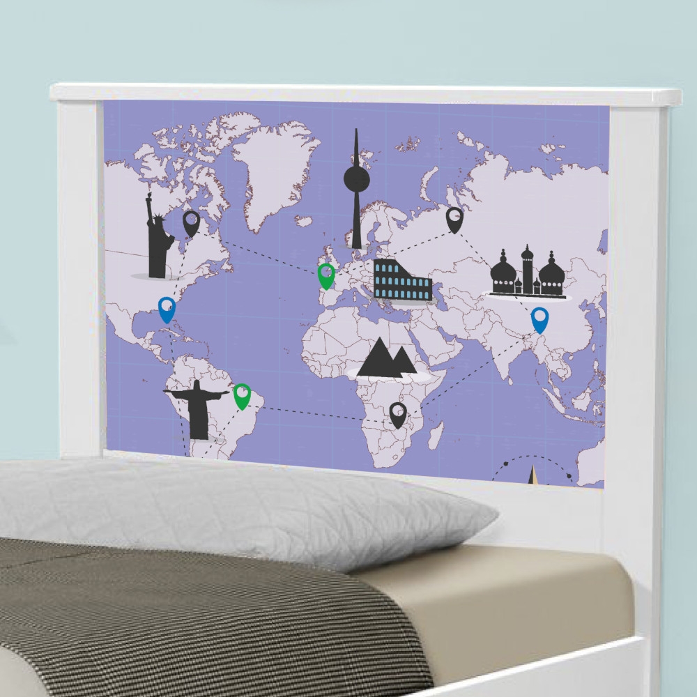 Cama Solteiro Adesivada Mapa Viagens