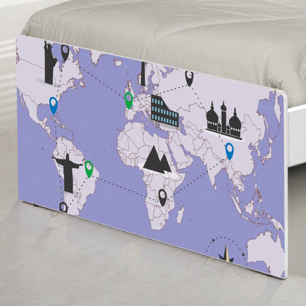 Cama Solteiro Adesivada Mapa Viagens com Colchão