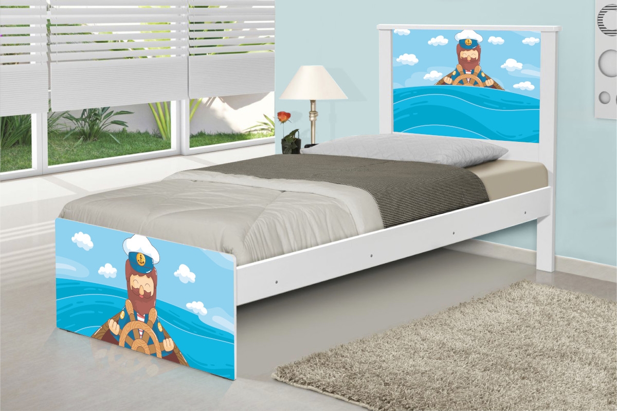 Cama Solteiro Adesivada Marinheiro com Colchão