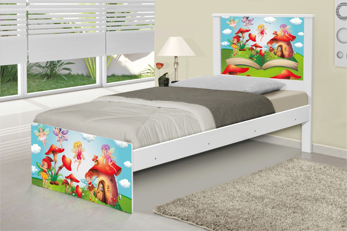 Cama Solteiro Adesivada Mundo das Fadinhas com Colchão