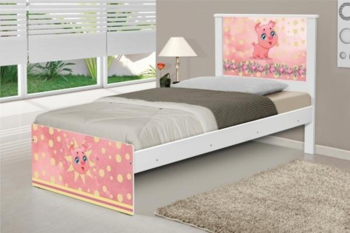 Cama Solteiro Adesivada Pig com Colchão