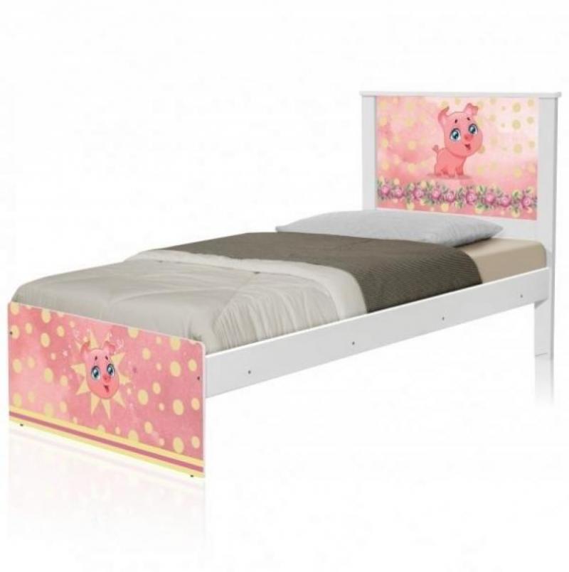 Cama Solteiro Adesivada Pig com Colchão