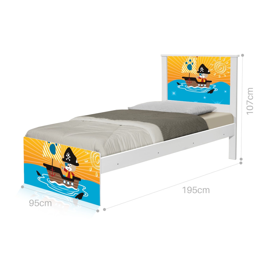Cama Solteiro Adesivada Pirata com Colchão