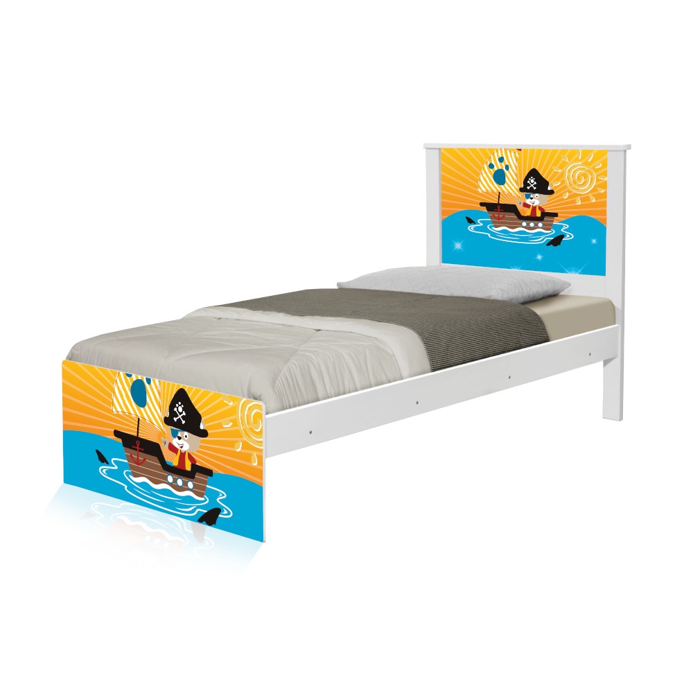 Cama Solteiro Adesivada Pirata com Colchão