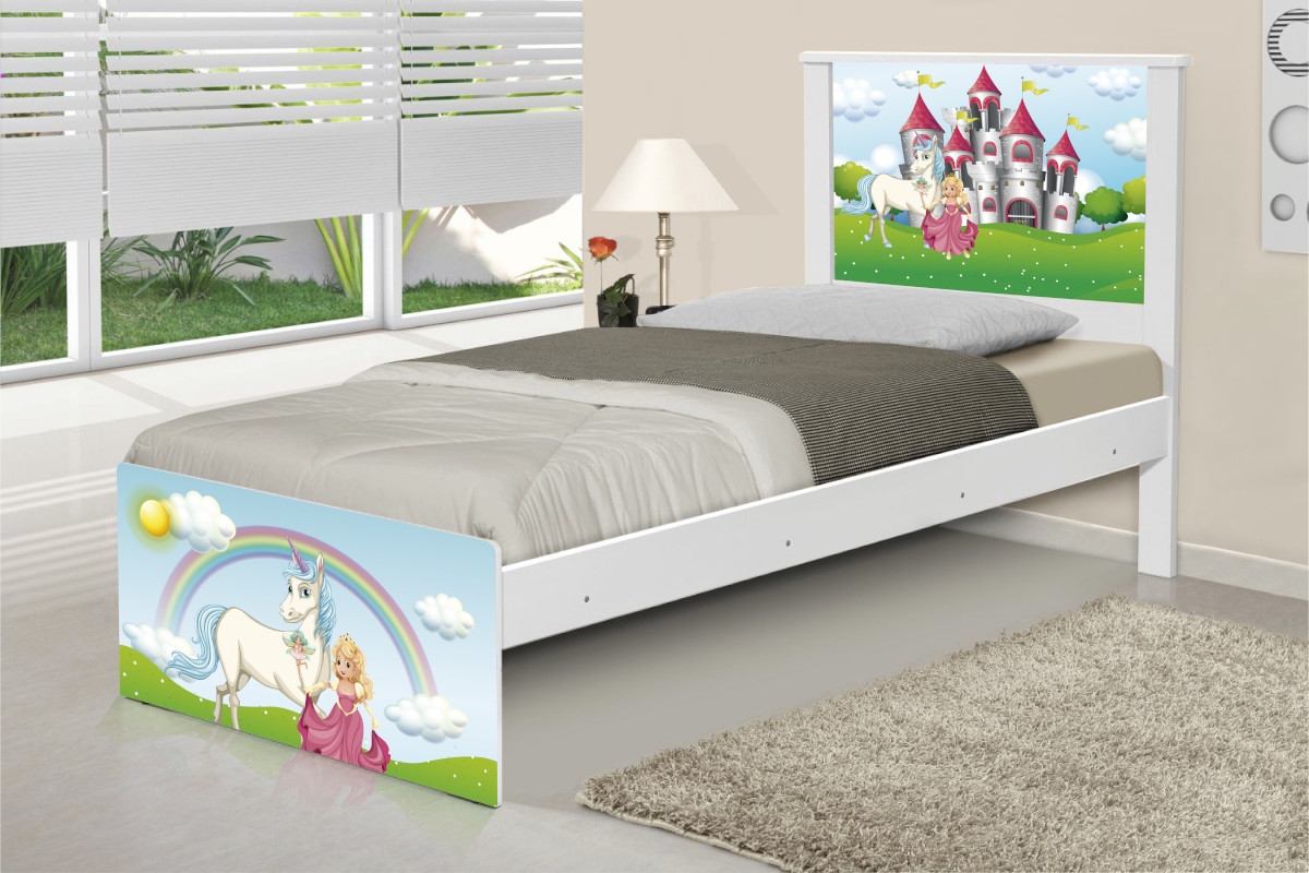 Cama Solteiro Adesivada Princesa Encantada com Colchão