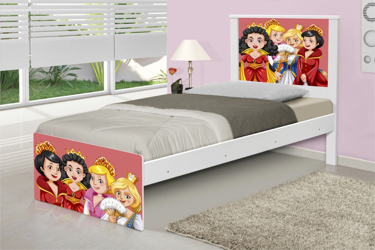 Cama Solteiro Adesivada Princesas Medievais com Colchão
