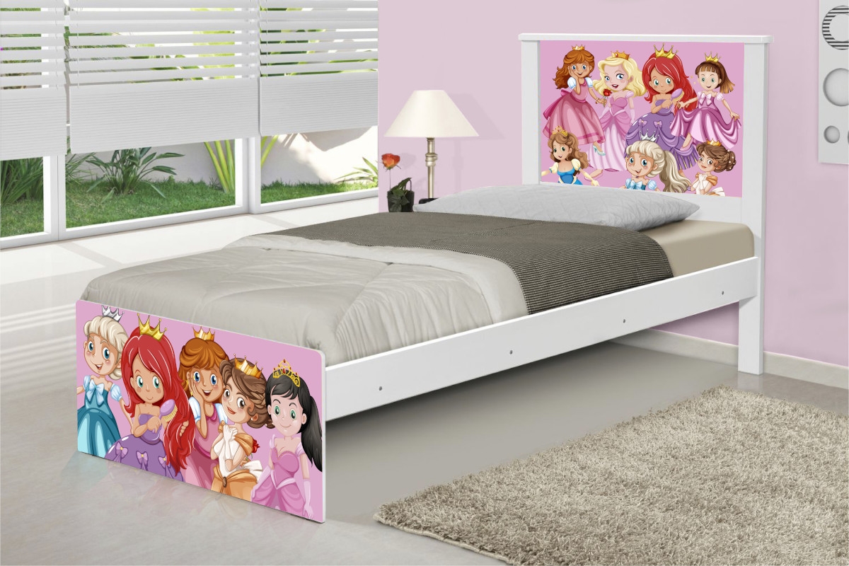 Cama Solteiro Adesivada Princesinhas com Colchão