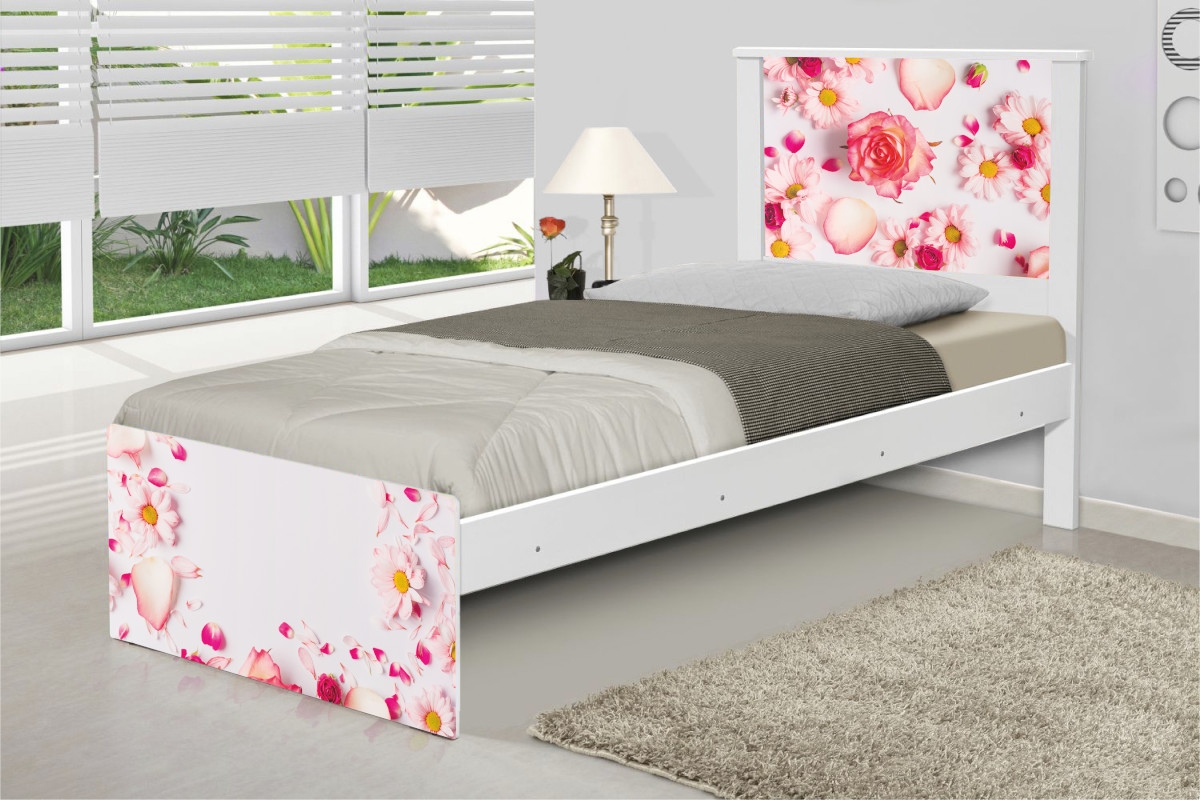 Cama Solteiro Adesivada Rosas com Colchão