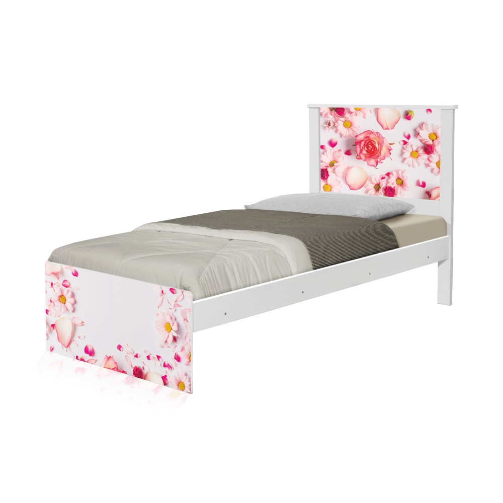 Cama Solteiro Adesivada Rosas com Colchão