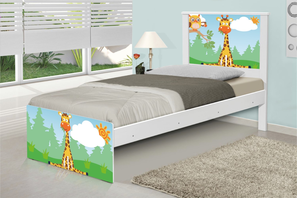 Cama Solteiro Adesivada Safari Girafa com Colchão