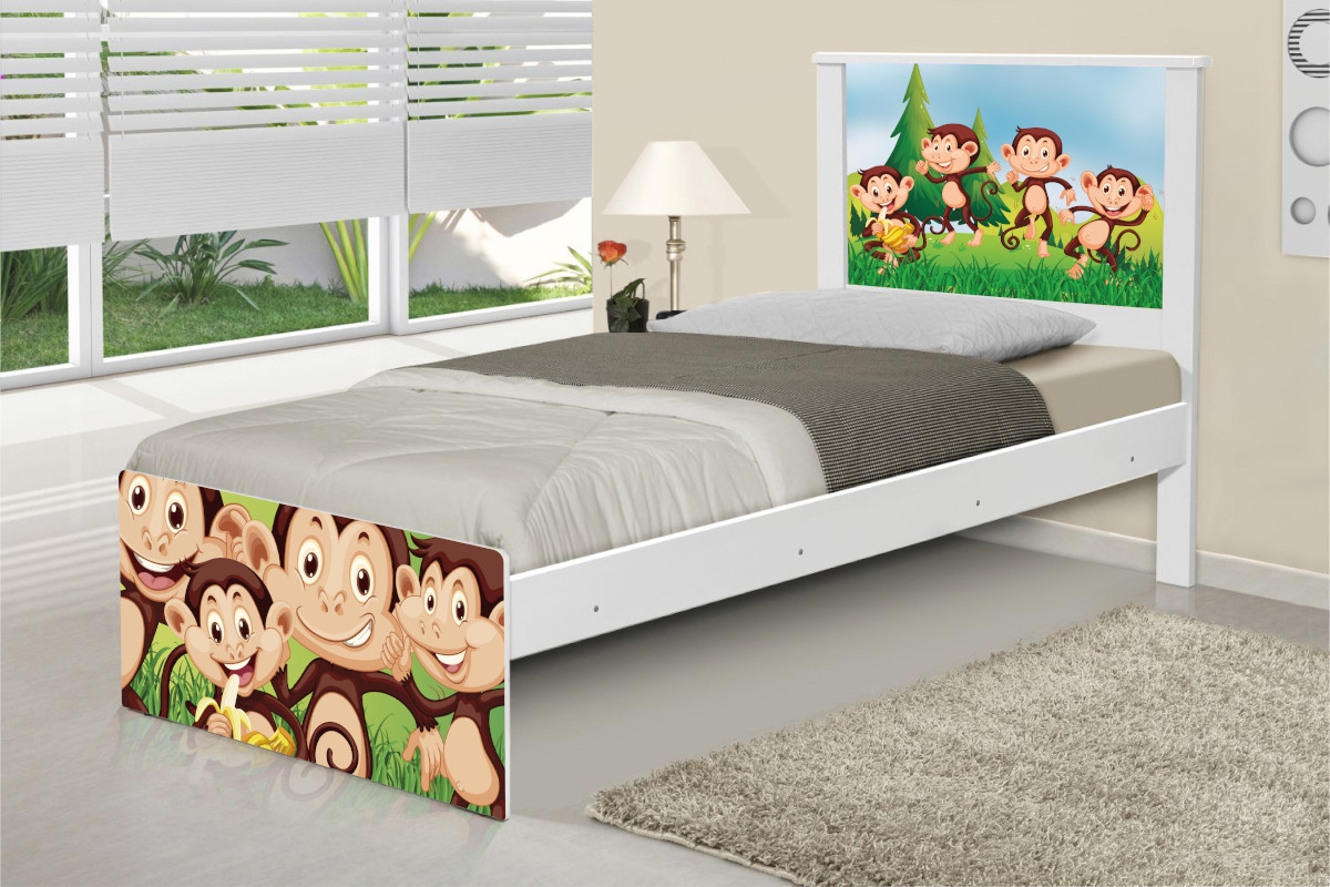 Cama Solteiro Adesivada Safari Macaquinhos