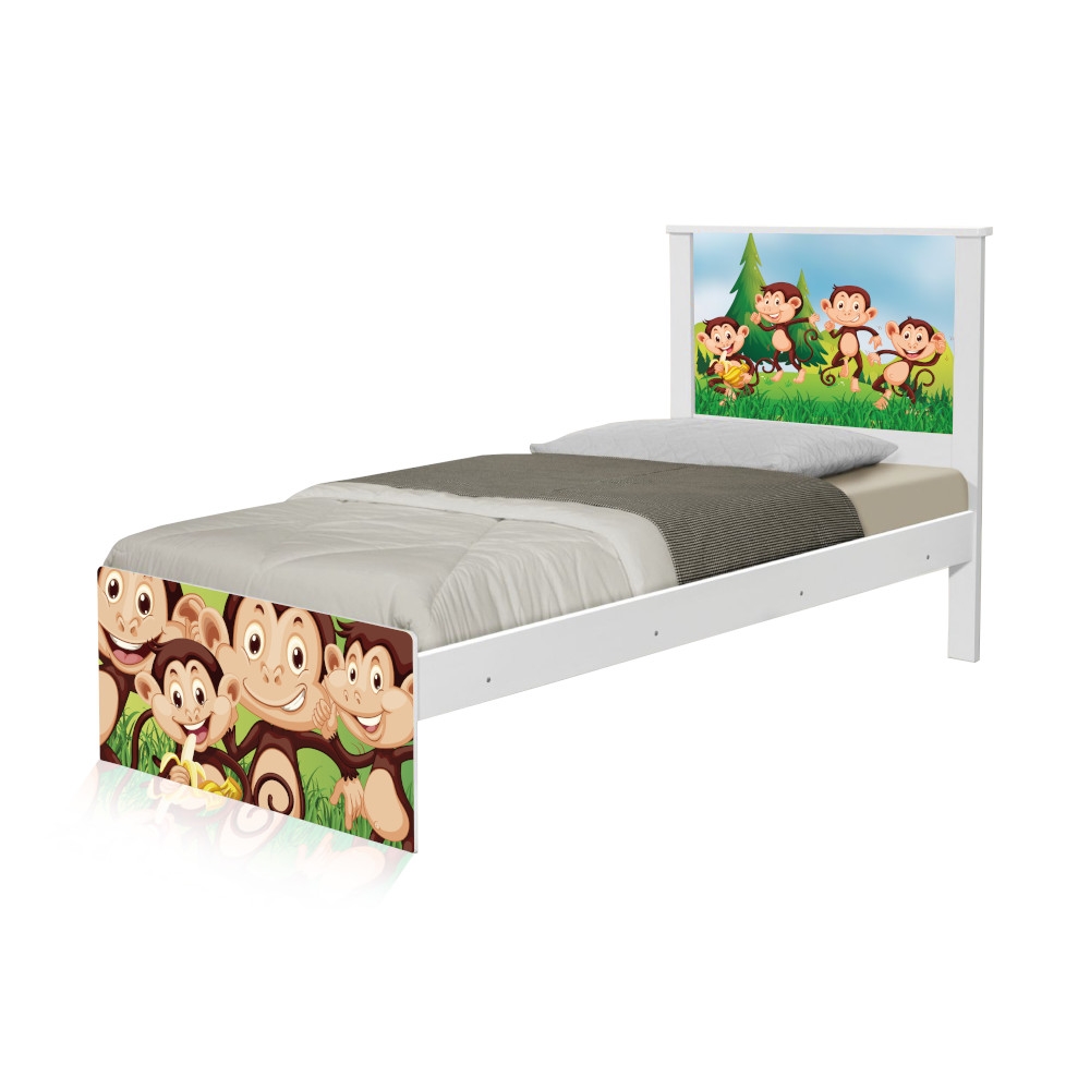 Cama Solteiro Adesivada Safari Macaquinhos
