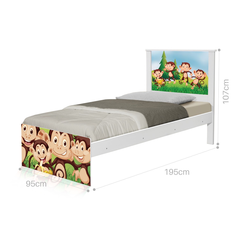 Cama Solteiro Adesivada Safari Macaquinhos