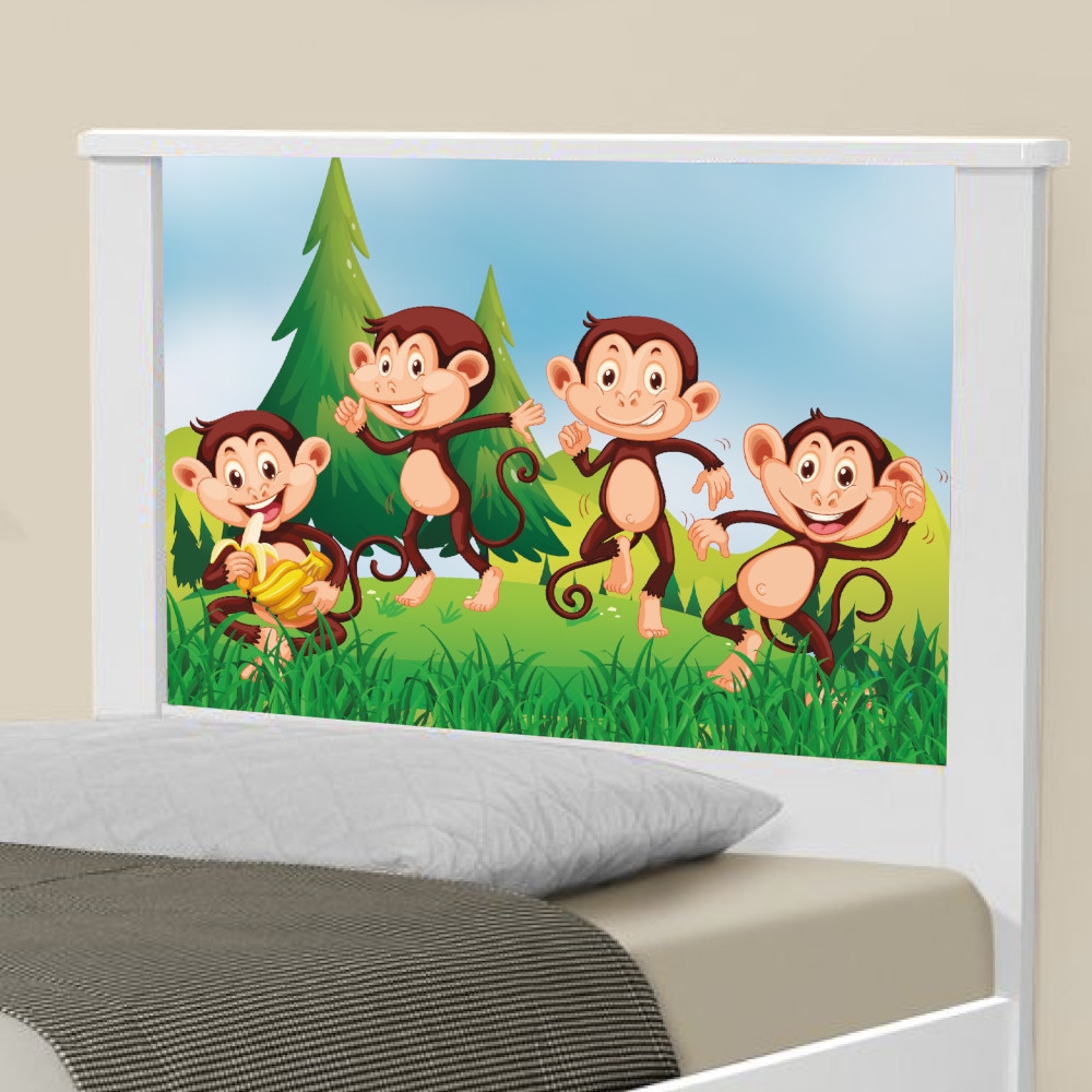 Cama Solteiro Adesivada Safari Macaquinhos