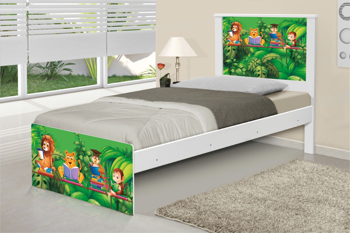 Cama Solteiro Adesivada Safari com Colchão