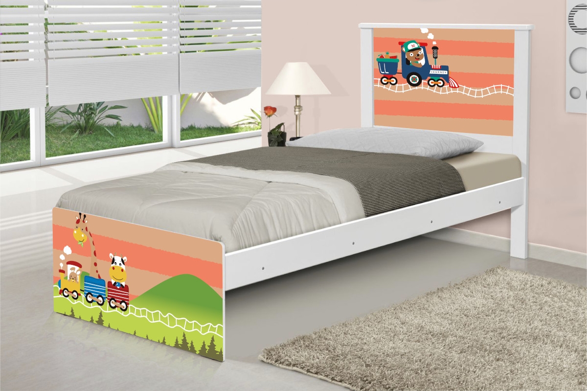 Cama Solteiro Adesivada Trenzinho com Colchão