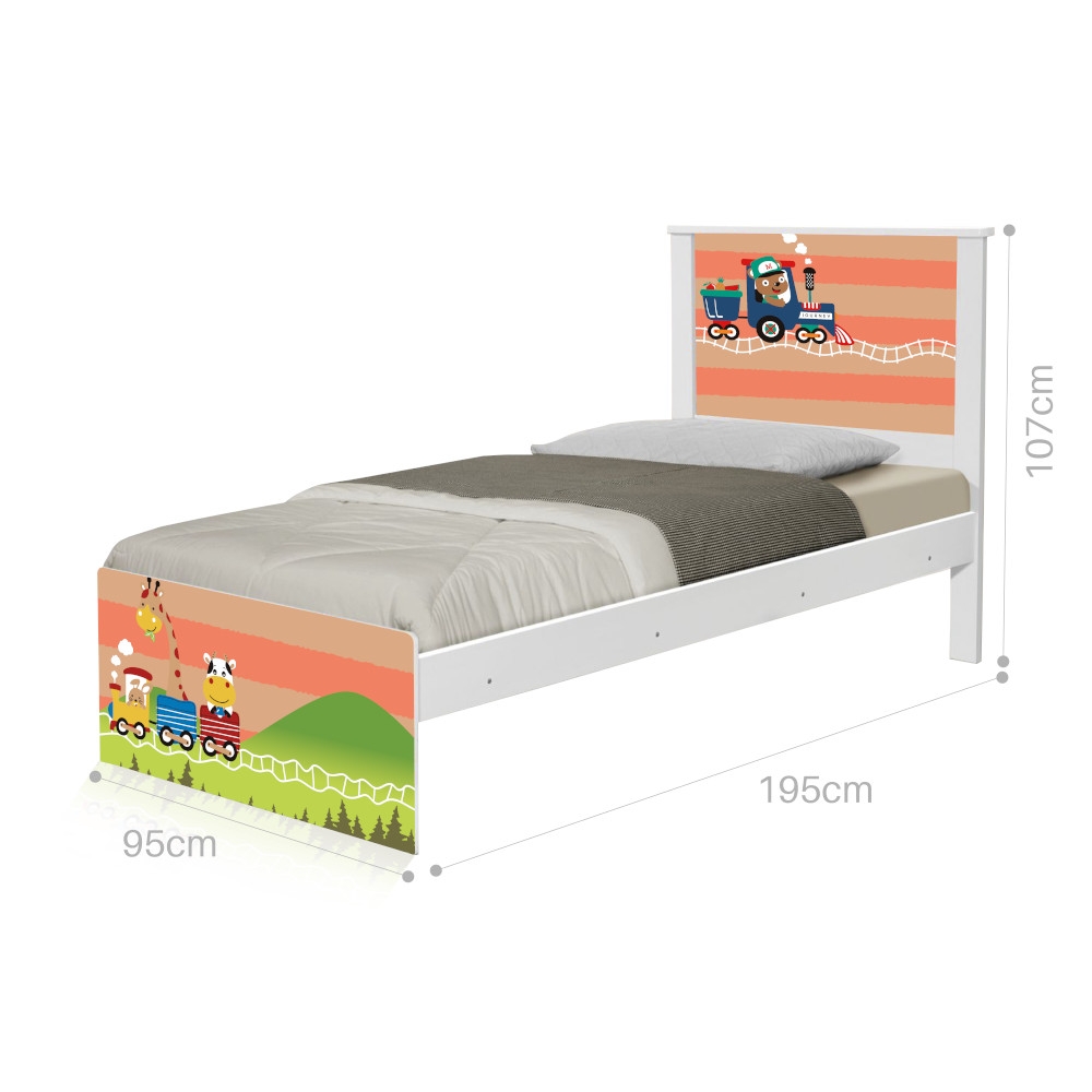 Cama Solteiro Adesivada Trenzinho com Colchão