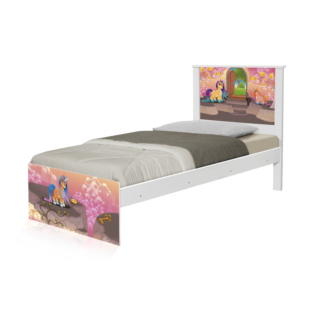 Cama Solteiro Adesivada Unicórnios Mágicos com Colchão