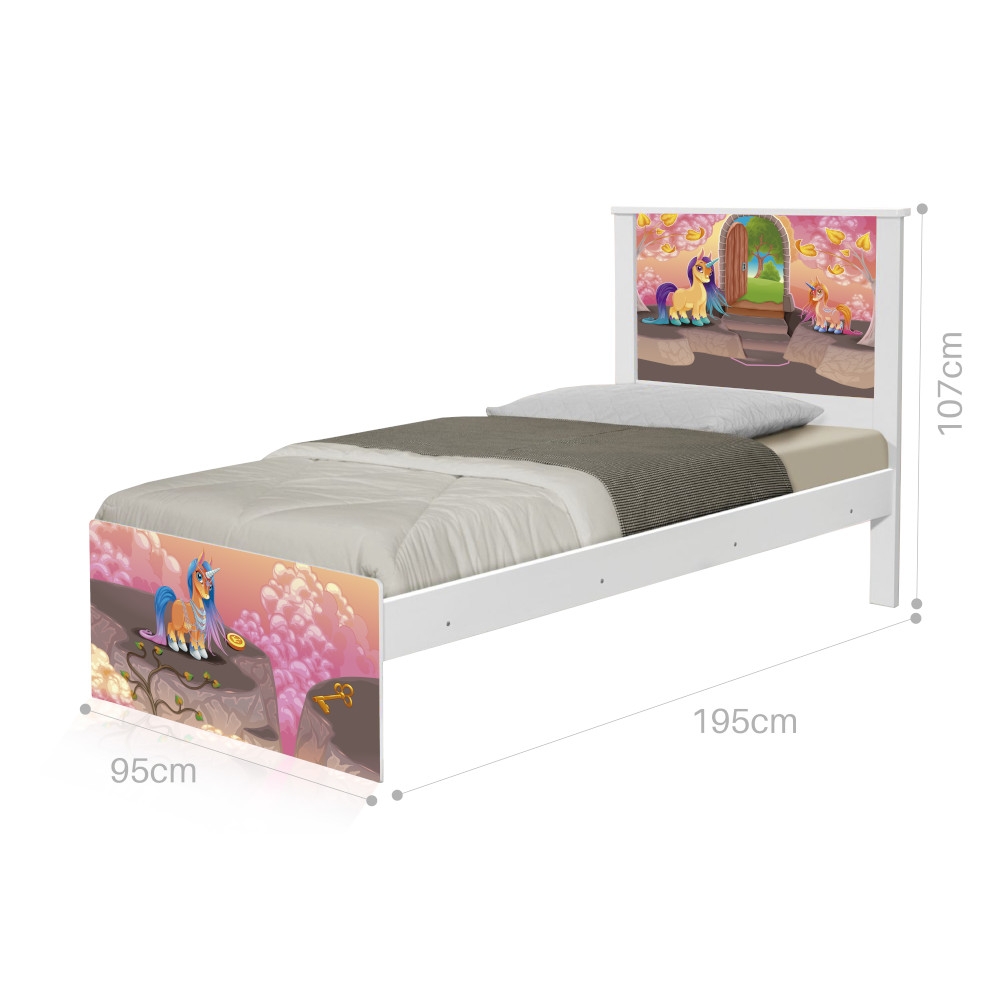 Cama Solteiro Adesivada Unicórnios Mágicos com Colchão
