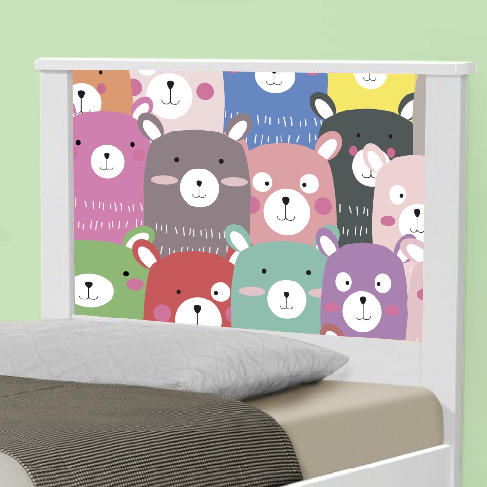 Cama Solteiro Adesivada Ursinhos Coloridos com Colchão