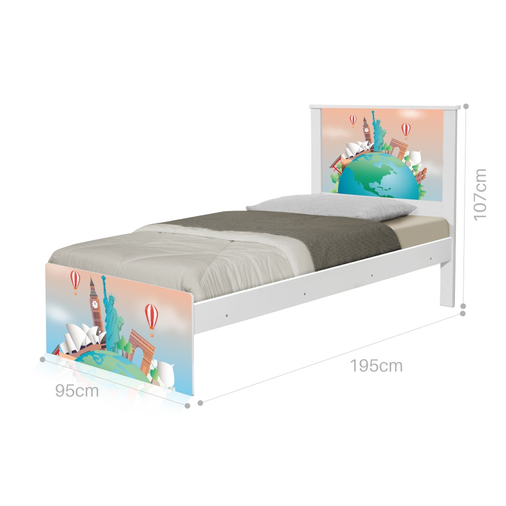 Cama Solteiro Adesivada Volta ao Mundo com Colchão