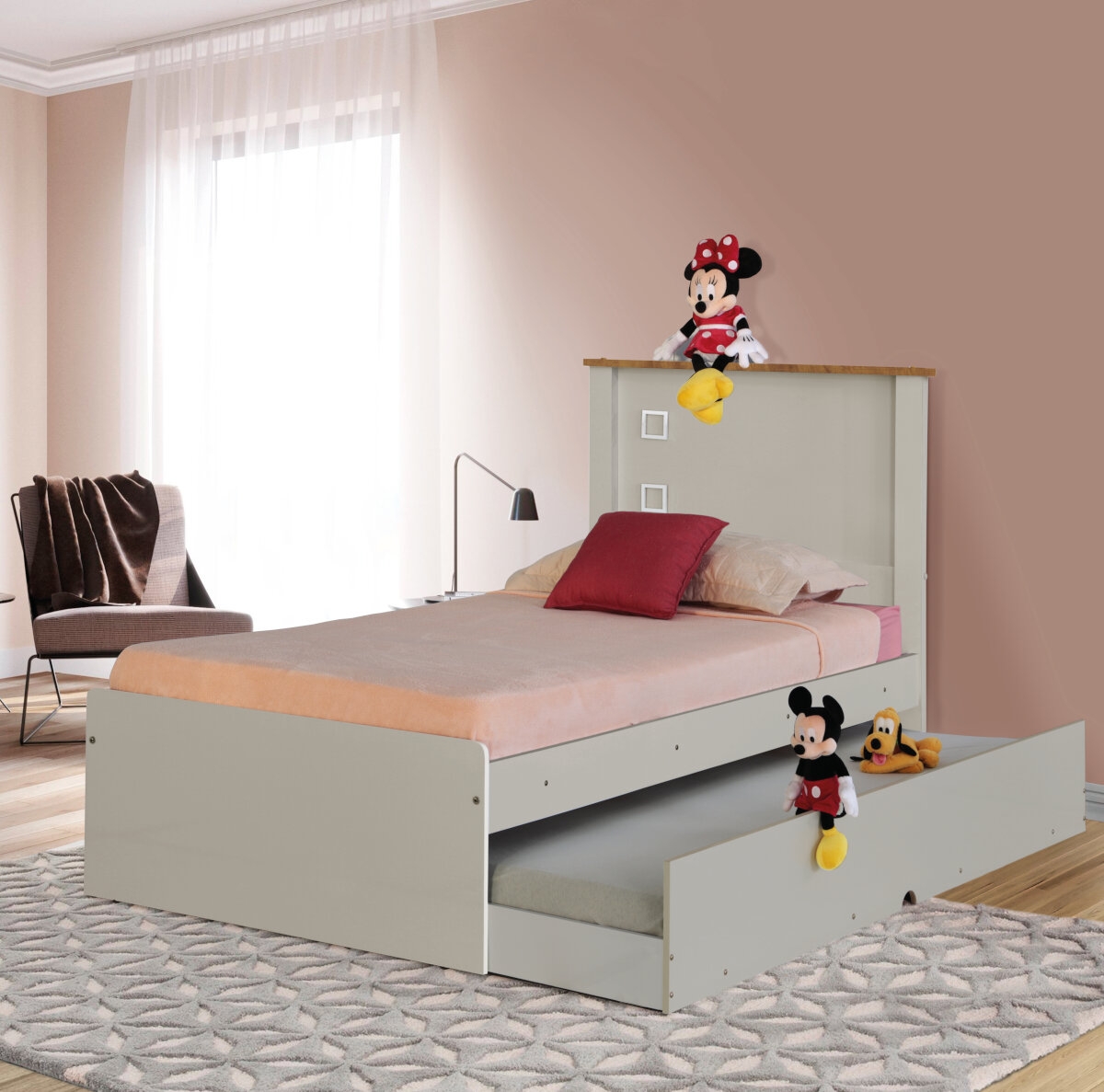 Cama Solteiro Alicante Off White com Auxiliar e Colchões