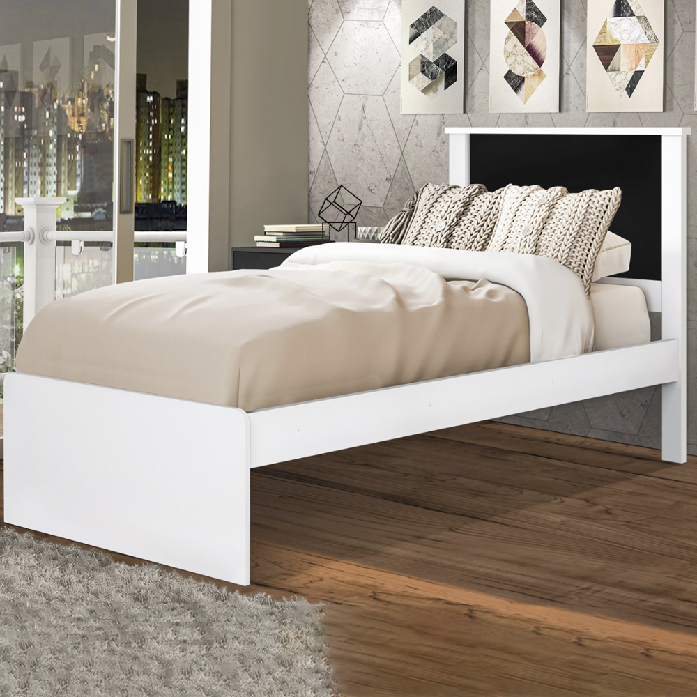Cama Solteiro Barcelona Branco Branco Preto Tebar