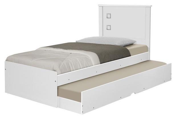 Cama Solteiro Barcelona Branco E Preto Com Cama Auxiliar - Tebarrot