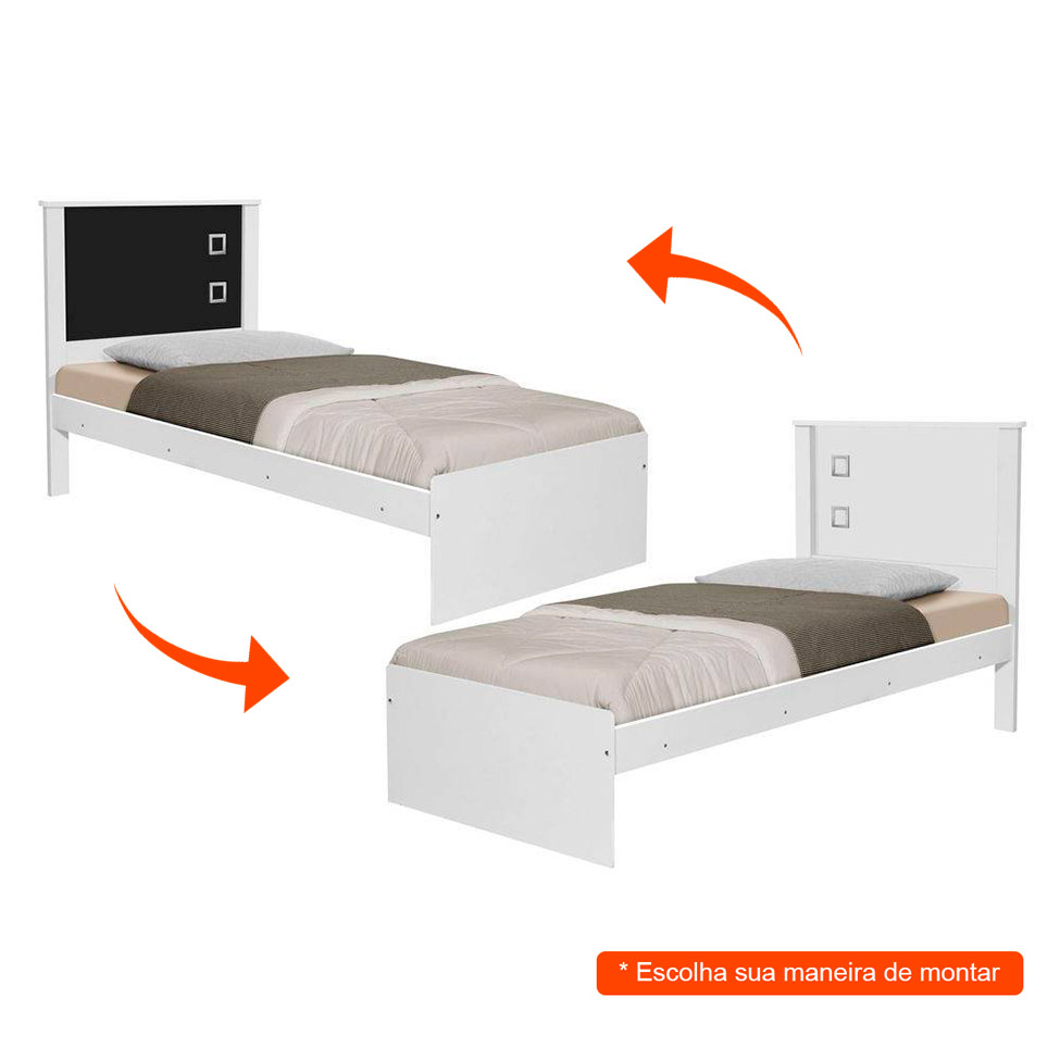 Cama Solteiro Barcelona Flex Branca e Preta