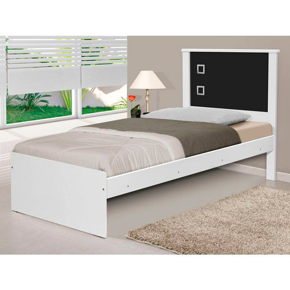 Cama Solteiro Barcelona Flex Branca e Preta