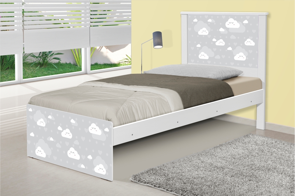 Cama Solteiro Barcelona Nuvem Cinza Menino e Menina